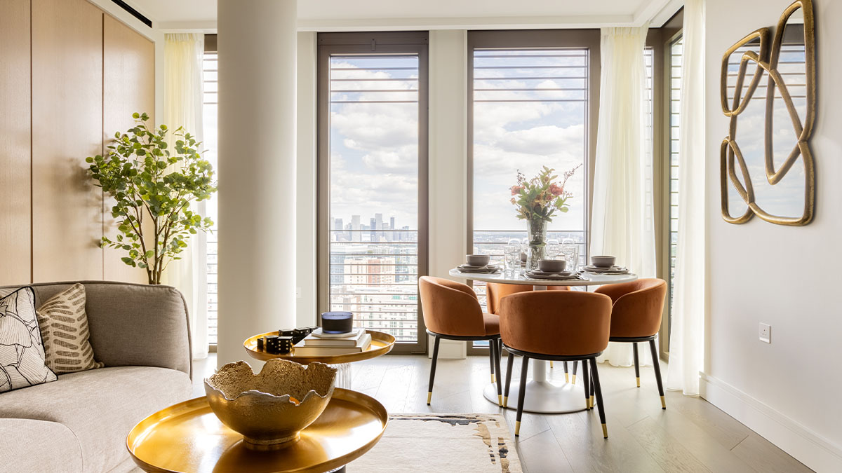 Sofa and table with window dressing of One Bishopgate