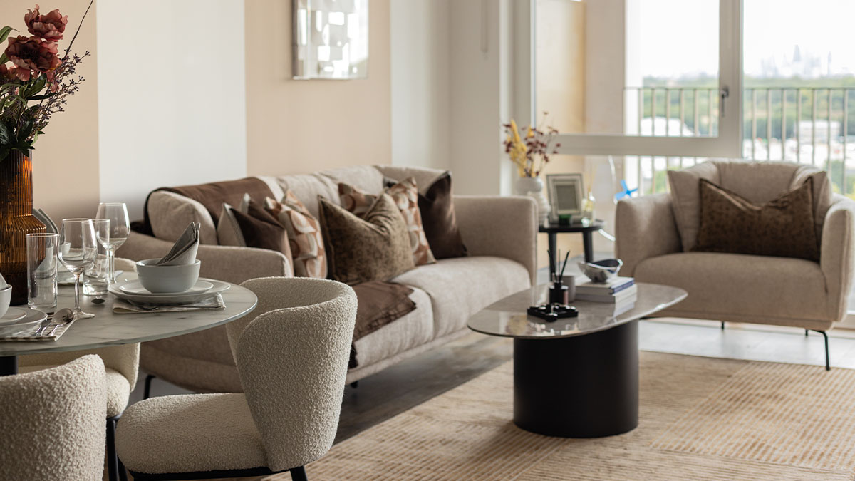 Sofa and tables of living room of Coronation Square