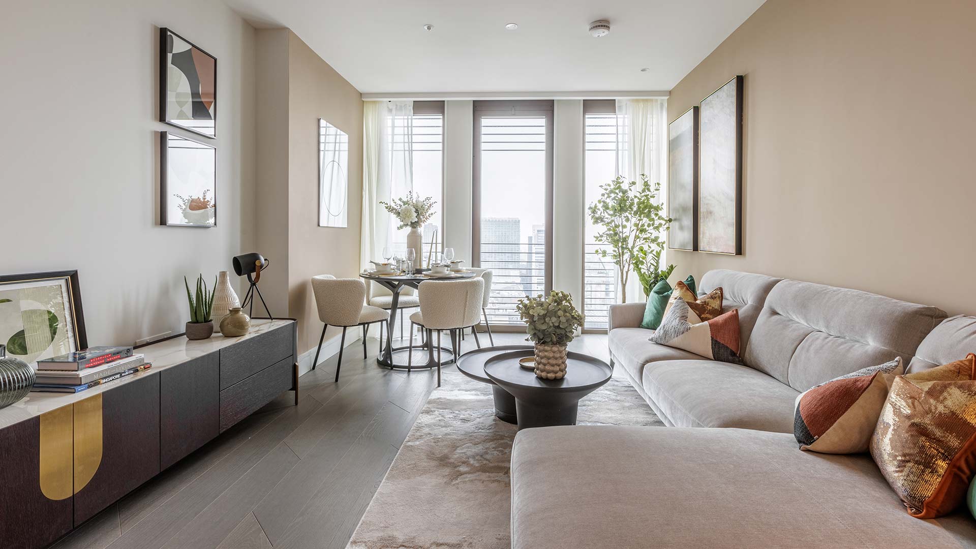 living room with neutral colors and natural light-45